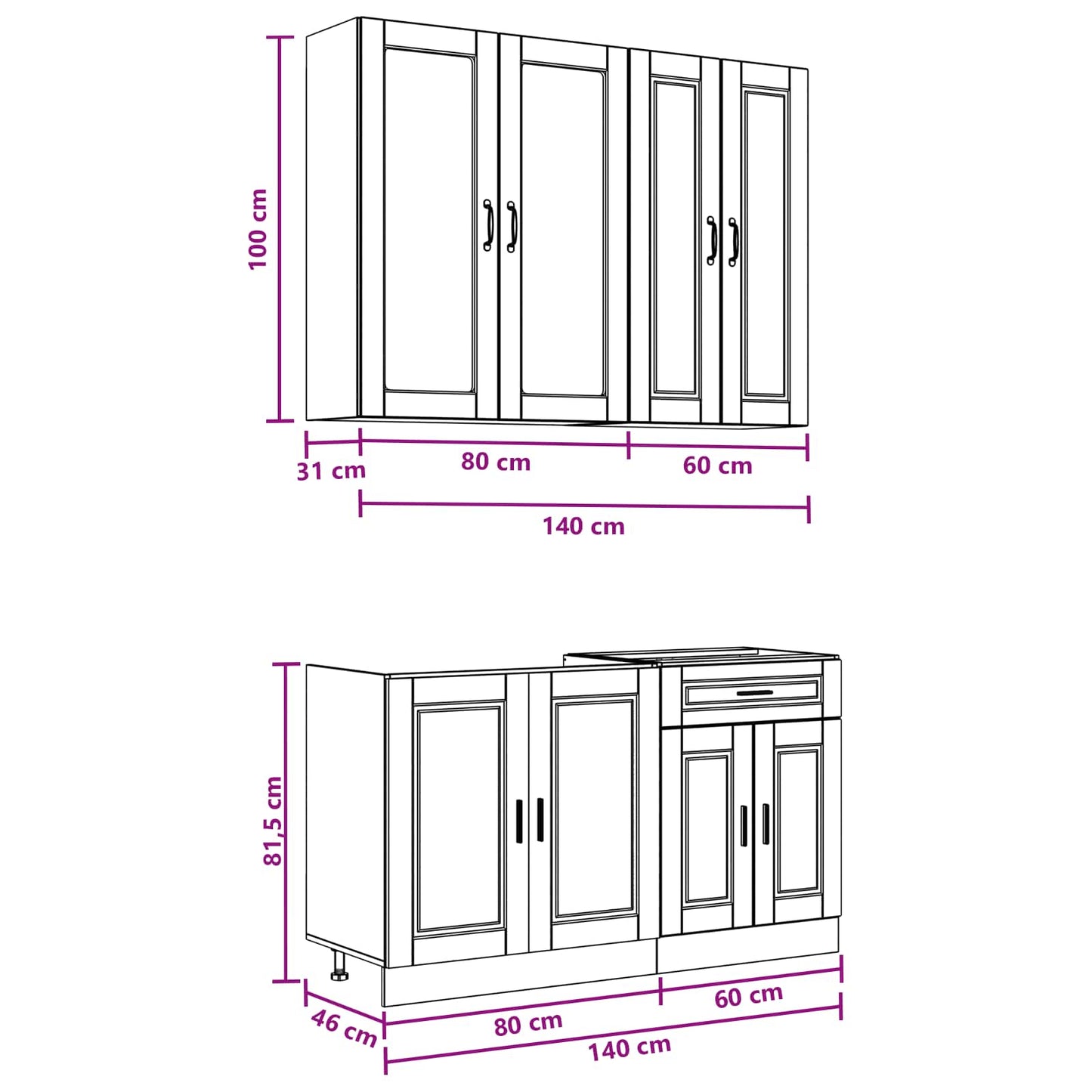 Kitchen Unit PORTO 4 pcs Smoked Oak Engineered Wood