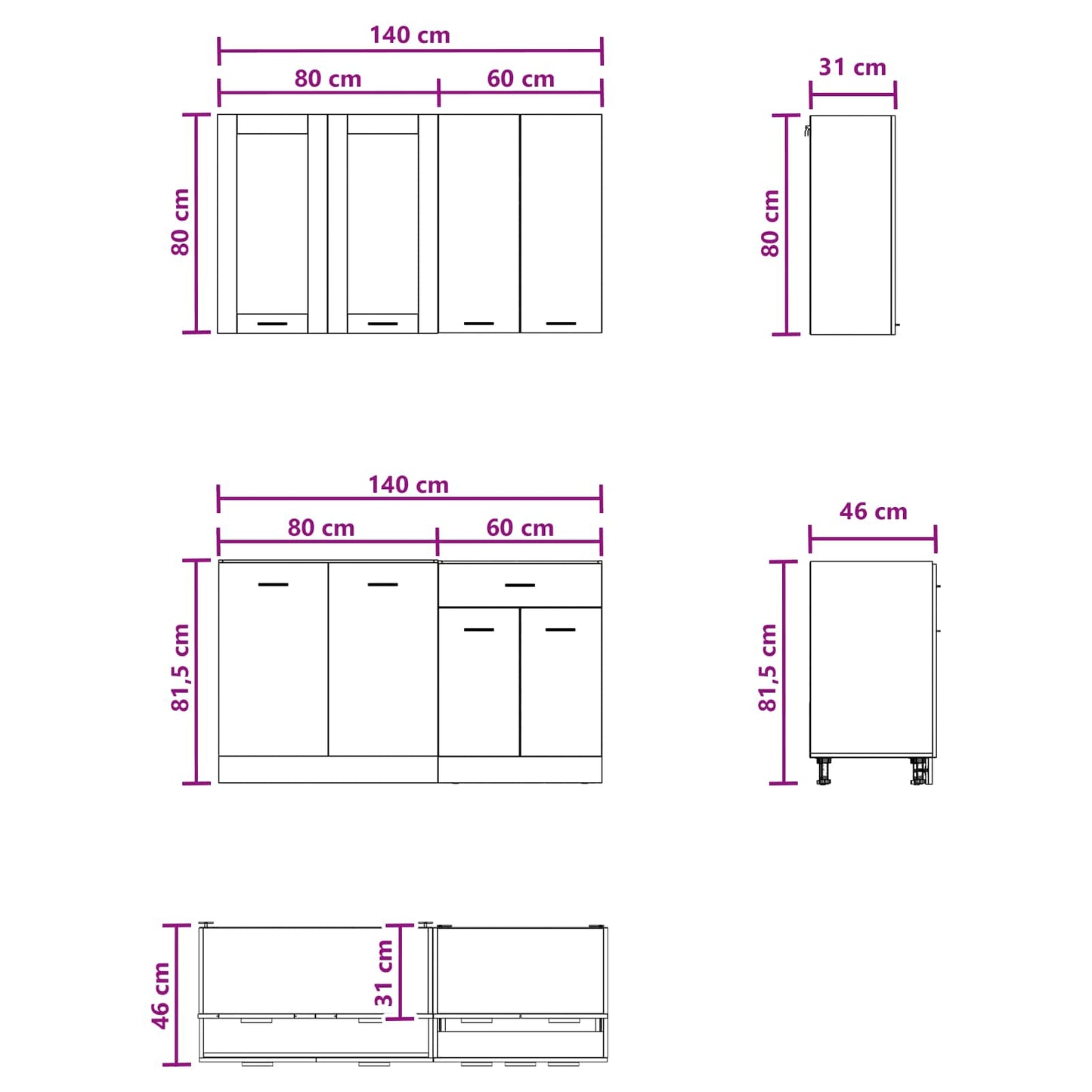 Kitchen Unit LYON 4 pcs White Engineered Wood