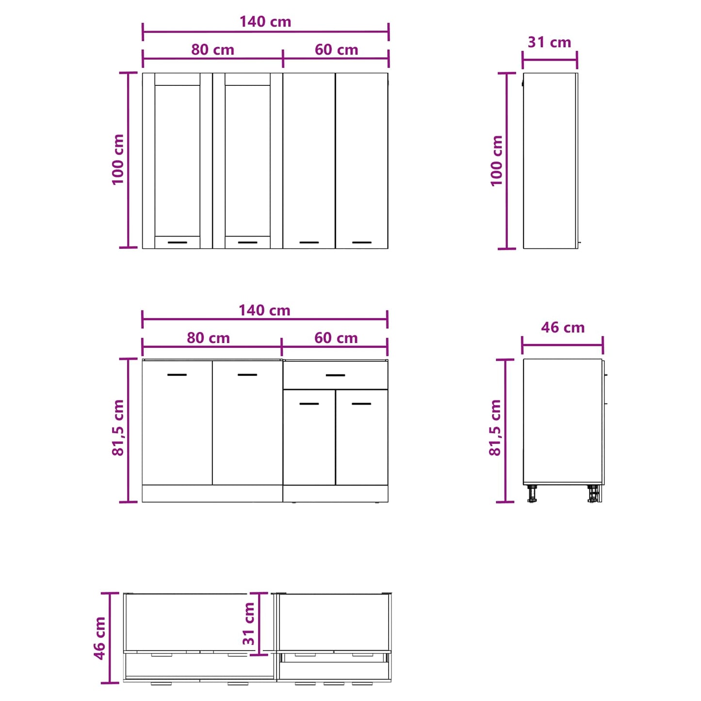 Kitchen Unit LYON 4 pcs Concrete Grey Engineered Wood