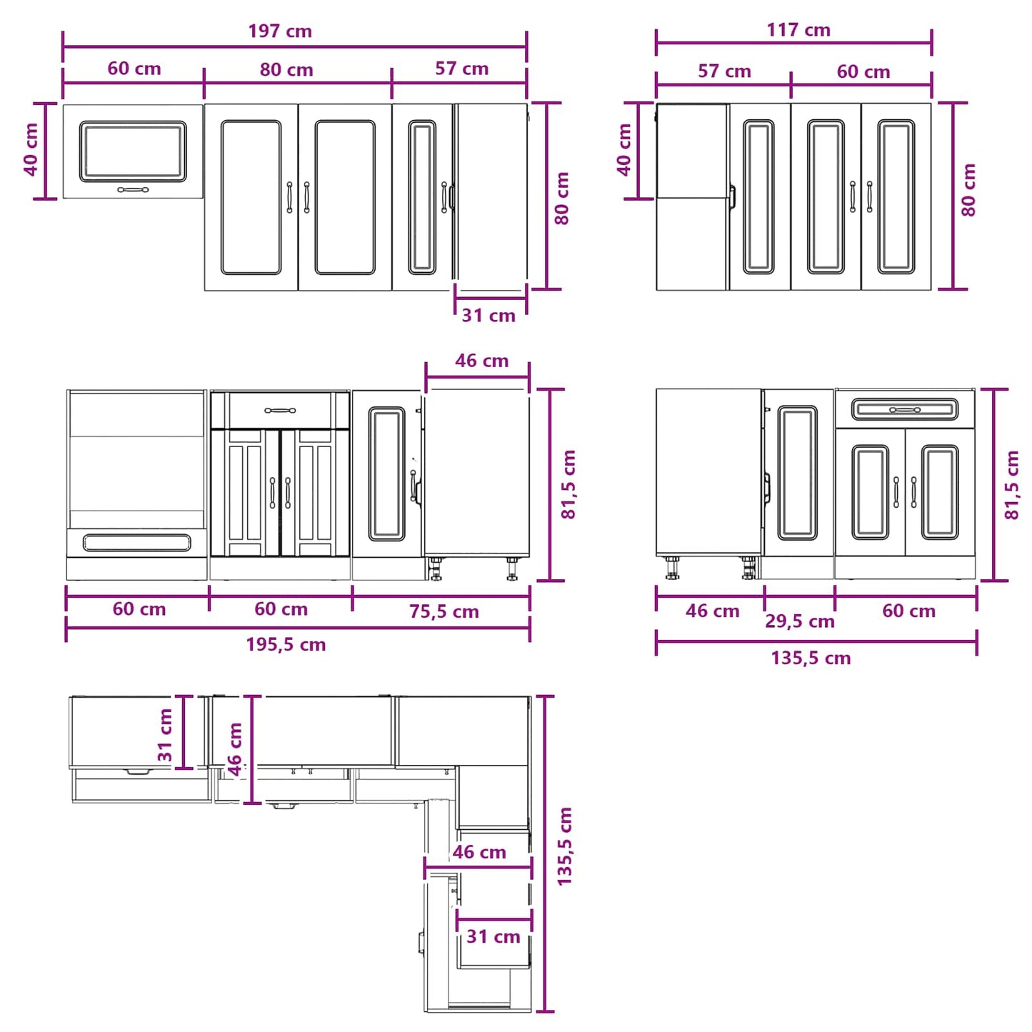 Kitchen Unit KALMAR 8 pcs Black Engineered Wood