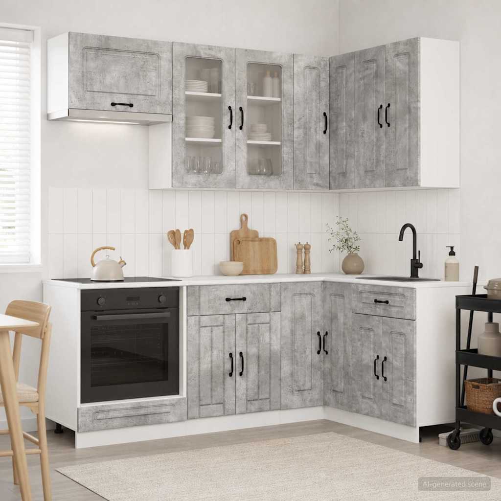 Kitchen Unit KALMAR 8 pcs Concrete Grey Engineered Wood