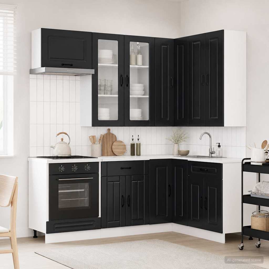 Kitchen Unit KALMAR 8 pcs Black Engineered Wood