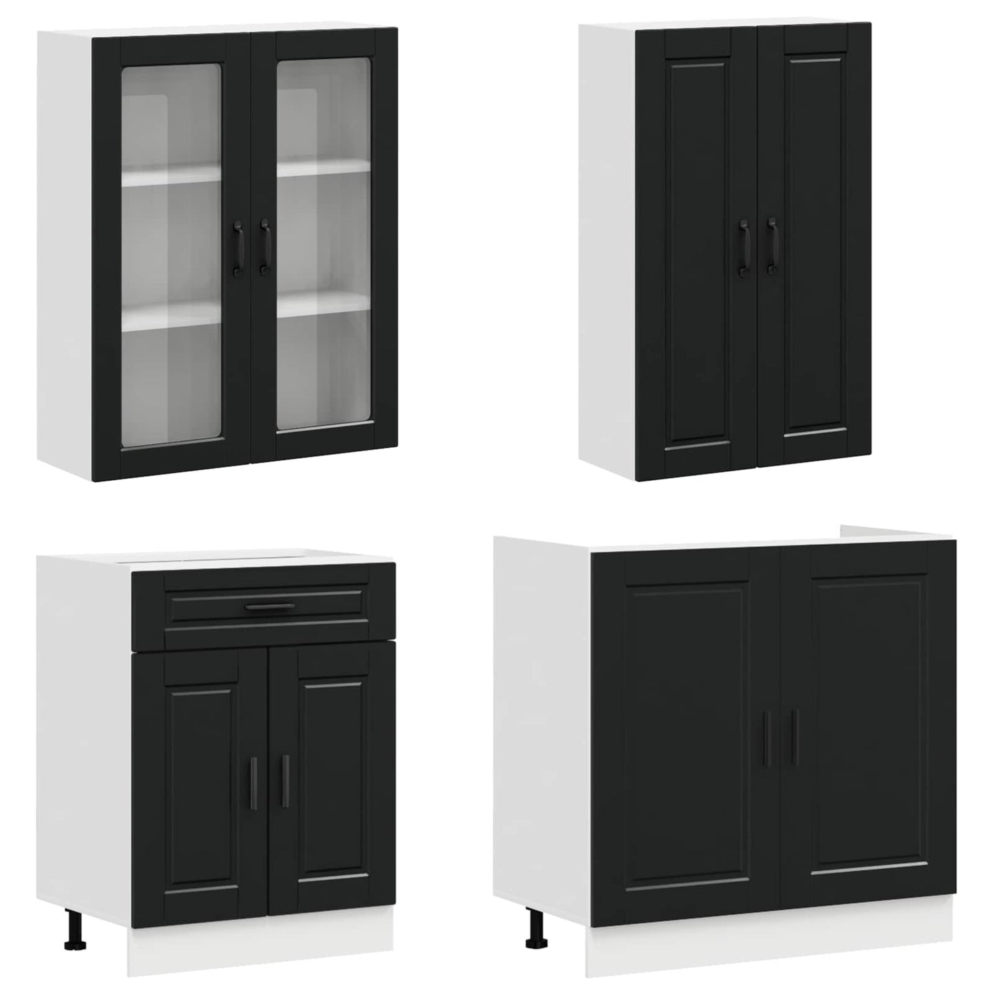 Kitchen Unit PORTO 8 pcs Black Engineered Wood