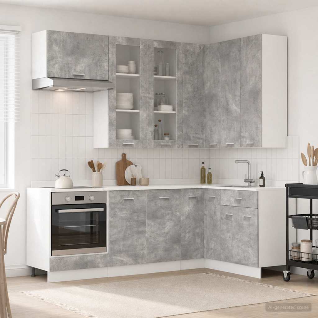 Kitchen Unit LYON 8 pcs Concrete Grey Engineered Wood