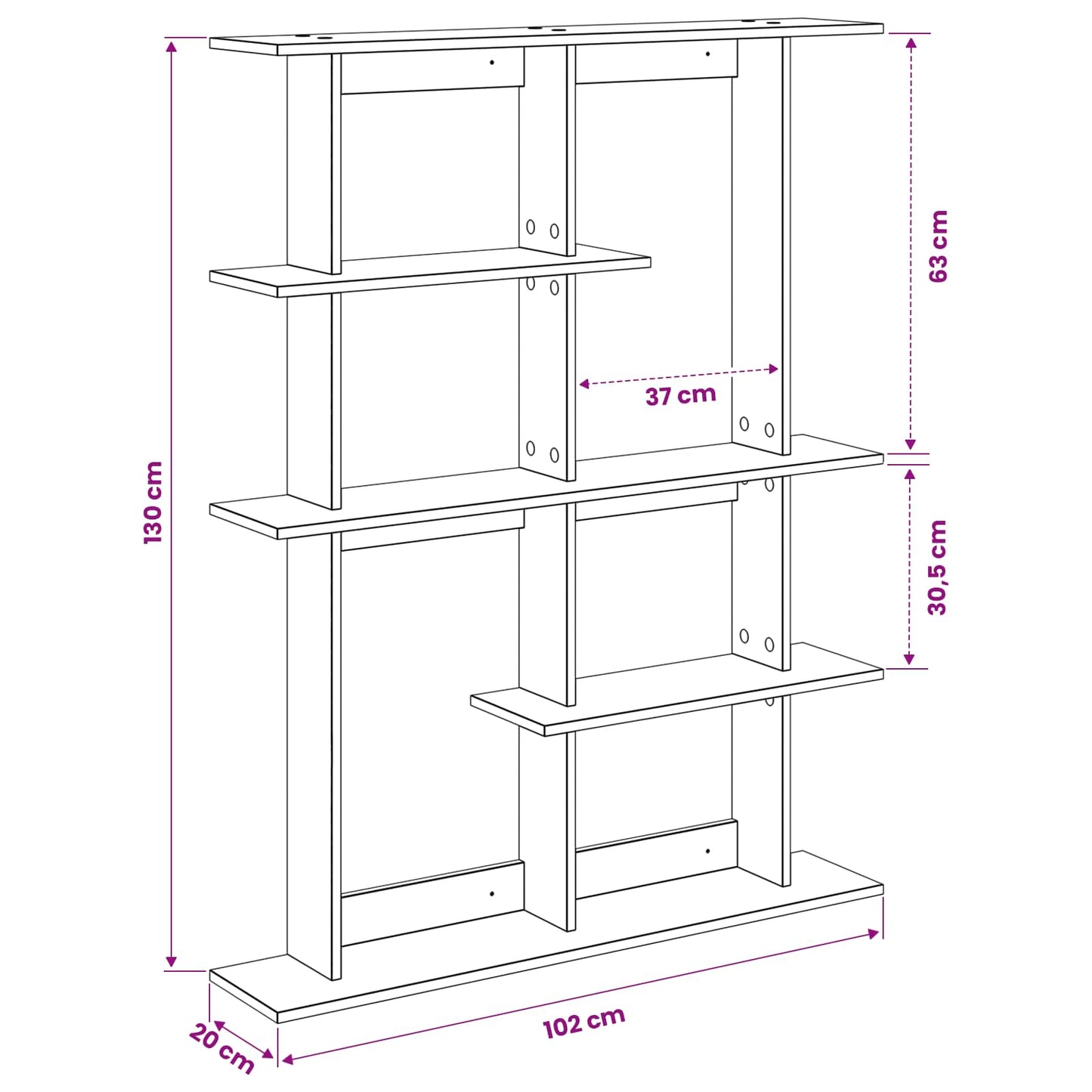 Wall Shelving Unit Black 102 x 20 x 130 cm Engineered Wood