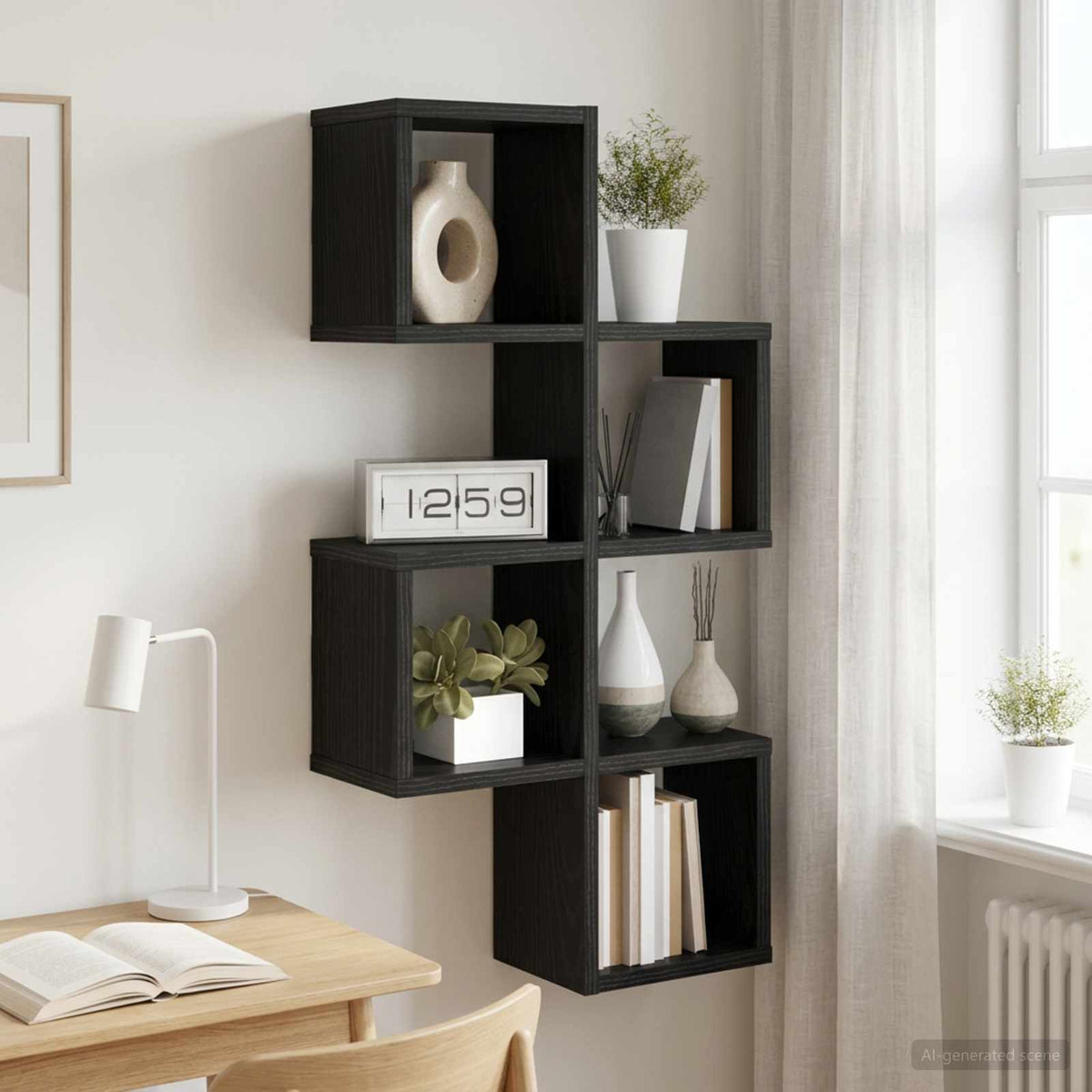 Wall Shelf Wall-Mounted Black 39 x 15 x 76 cm Engineered Wood