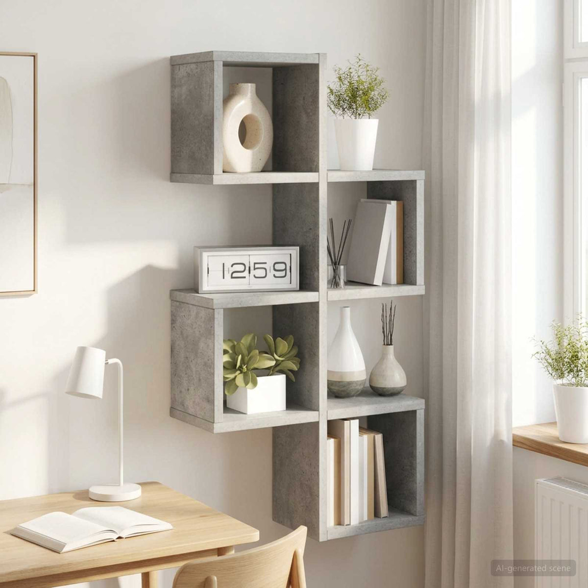 Wall Shelf Wall-Mounted Concrete Grey 39 x 15 x 76 cm
