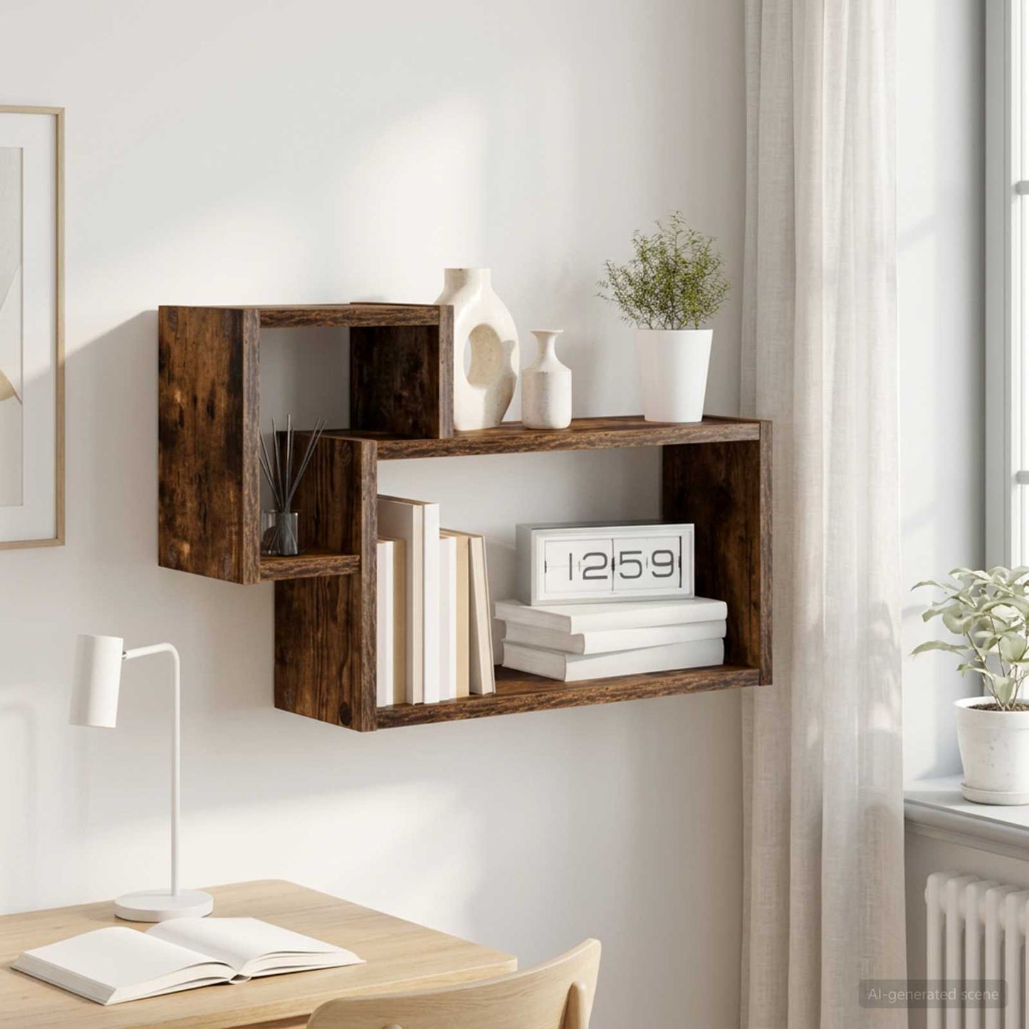 Wall Shelf Wall-Mounted Smoked Oak 55 x 15 x 35 cm