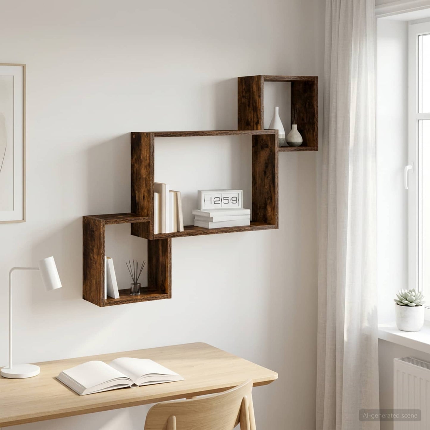 Wall Shelf Wall-Mounted Smoked Oak 91.5 x 15 x 76 cm