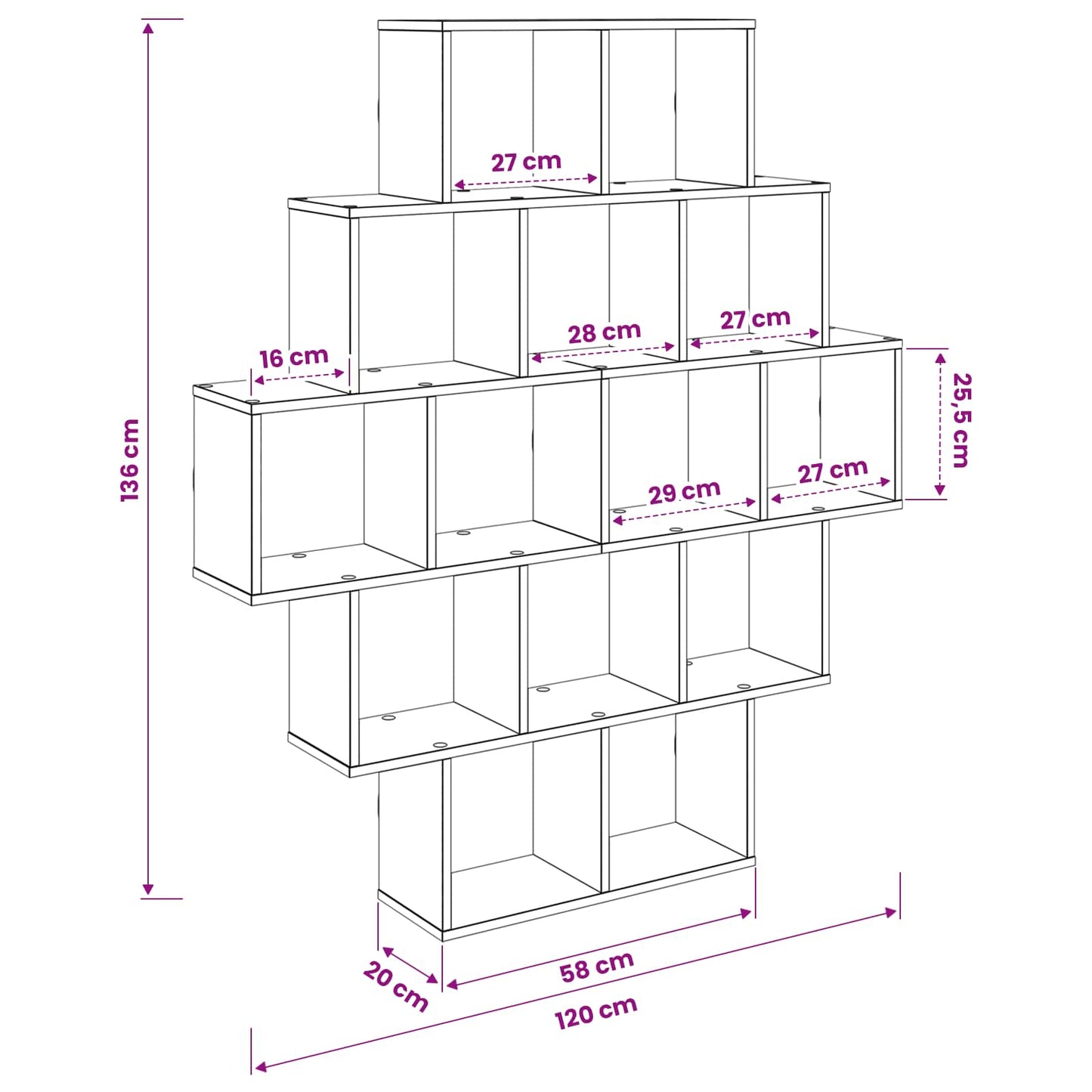 Wall Shelf White 120 x 20 x 136 cm Engineered Wood