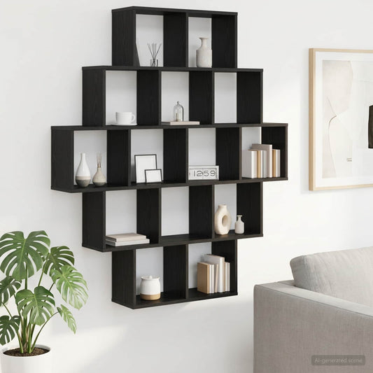 Wall Shelf Black Oak 120 x 20 x 136 cm Engineered Wood