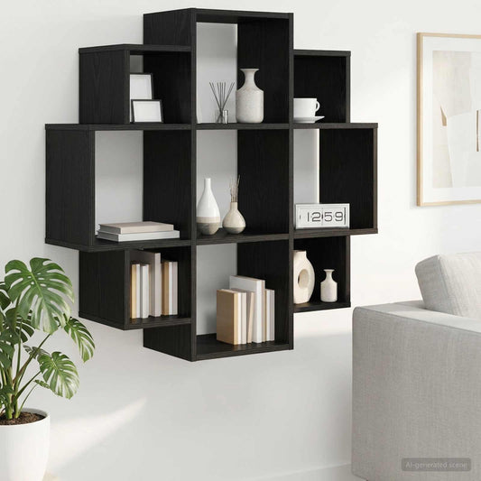 Wall Shelf Black Oak 90 x 25 x 90 cm Engineered Wood