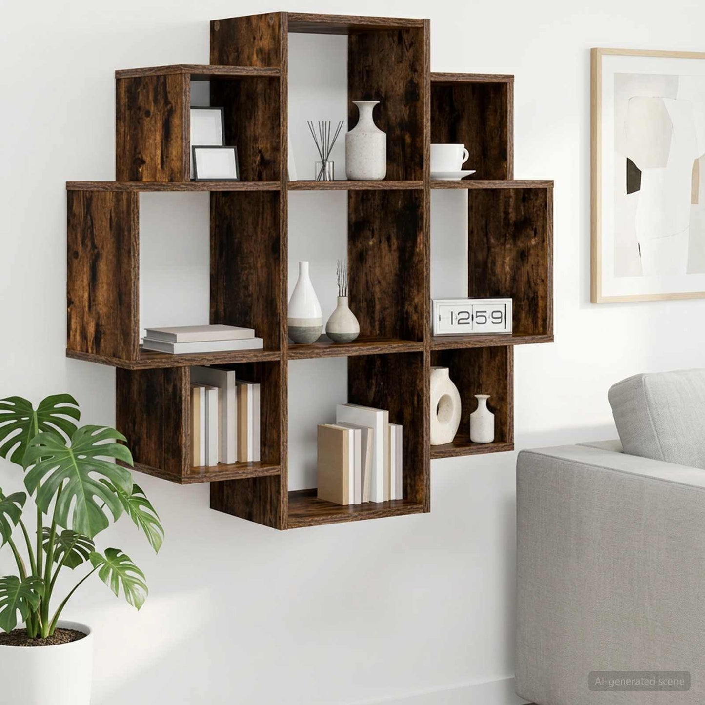 Wall Shelf Smoked Oak 90 x 25 x 90 cm Engineered Wood