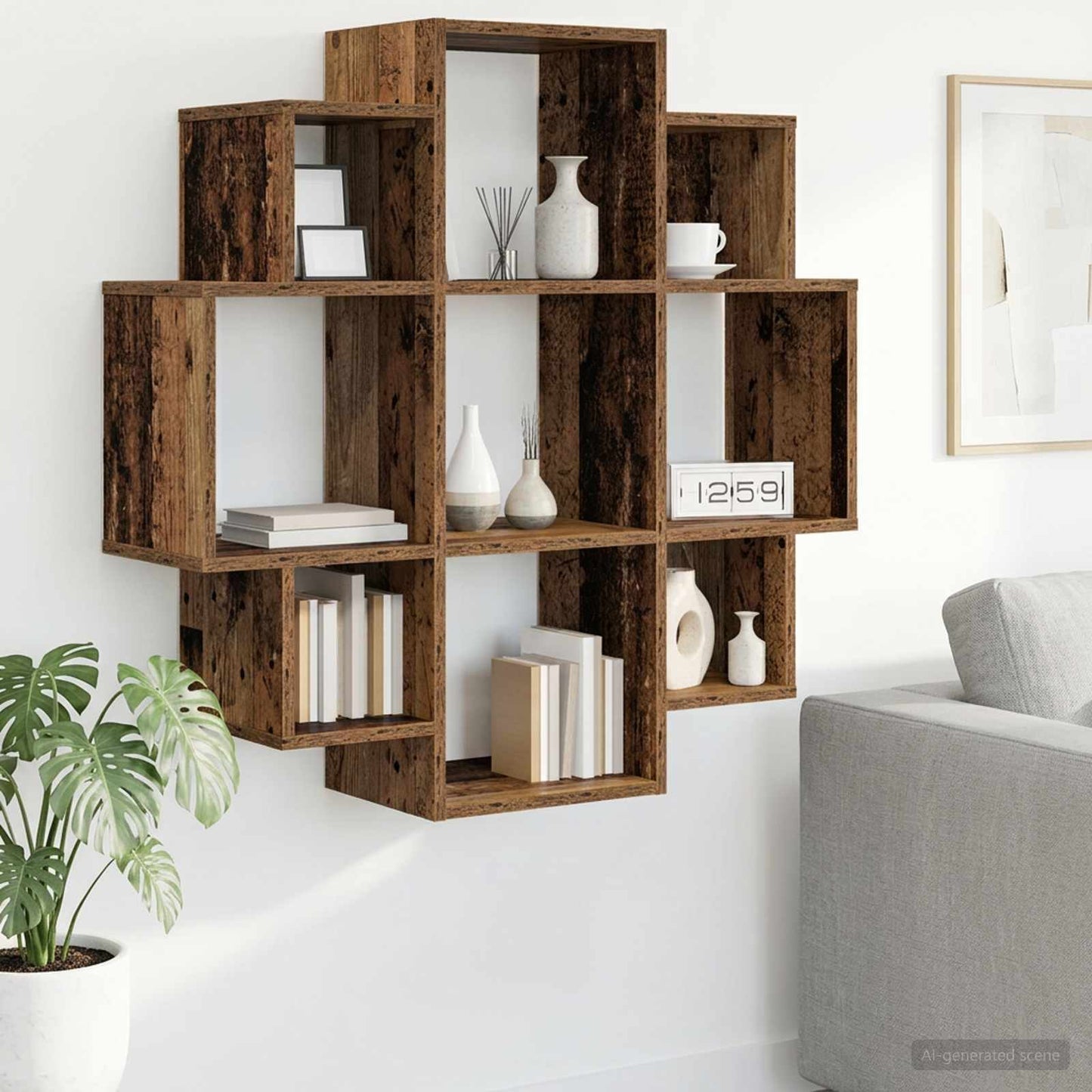 Wall Shelf Old Wood 90 x 25 x 90 cm Engineered Wood