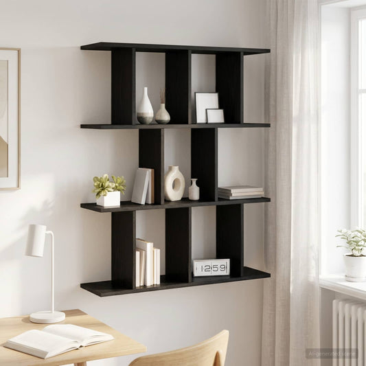 Wall Shelf Black Oak 102 x 20 x 96 cm Engineered Wood