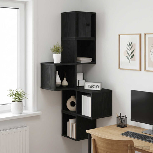 Wall Corner Shelf Black Oak 48 x 48 x 120 cm Engineered Wood