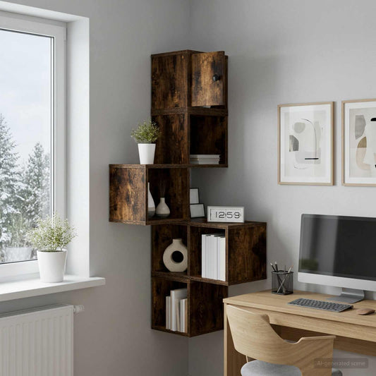 Wall Corner Shelf Smoked Oak 48 x 48 x 120 cm Engineered Wood