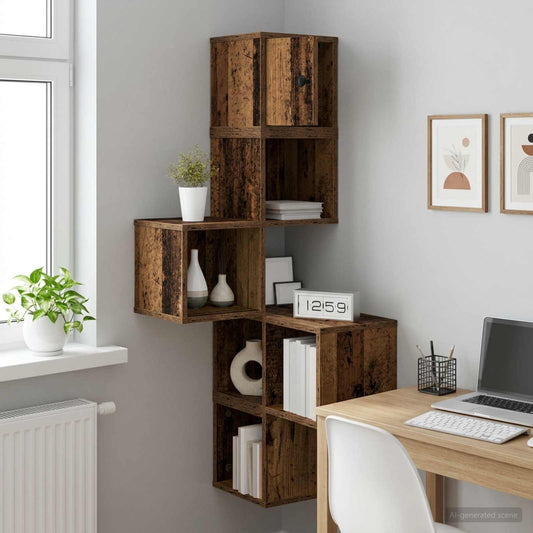 Wall Corner Shelf Old Wood 48 x 48 x 120 cm Engineered Wood