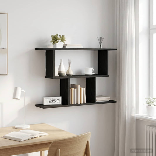 Wall Shelf Black Oak 80 x 15 x 50.5 cm Engineered Wood