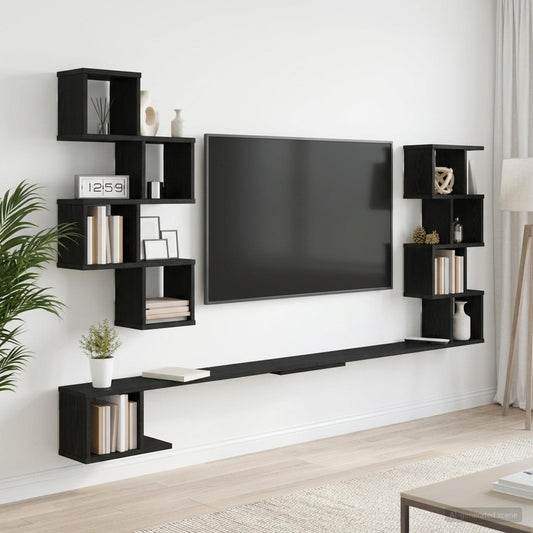 Wall-Mounted TV Shelf Black Oak 180 x 15 x 94 cm