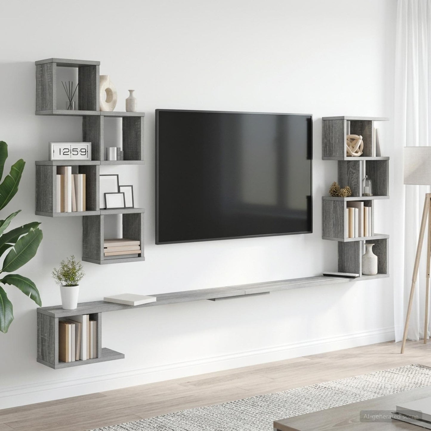 Wall-Mounted TV Shelf Grey Sonoma 180 x 15 x 94 cm