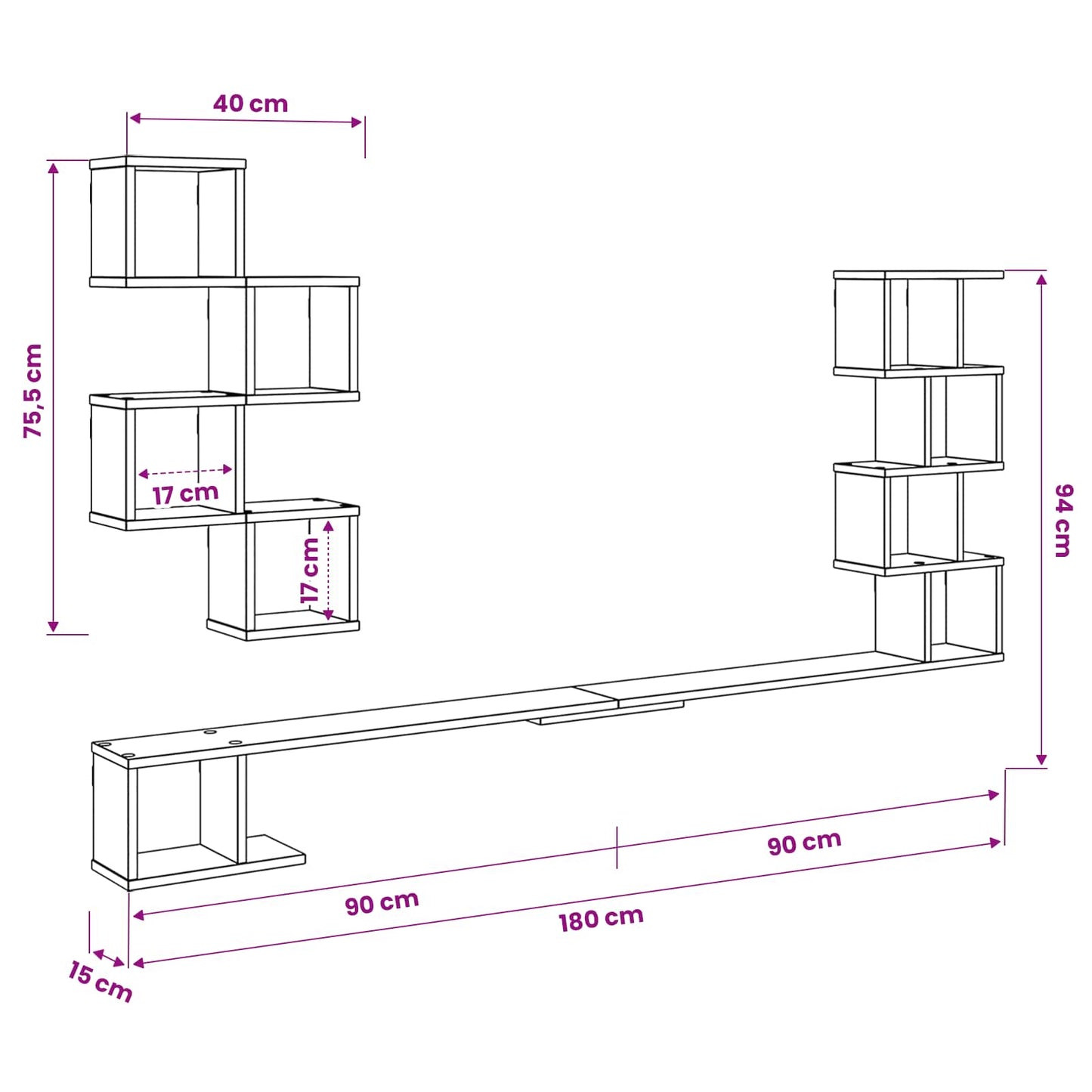 Wall-Mounted TV Shelf Old Wood 180 x 15 x 94 cm Engineered Wood