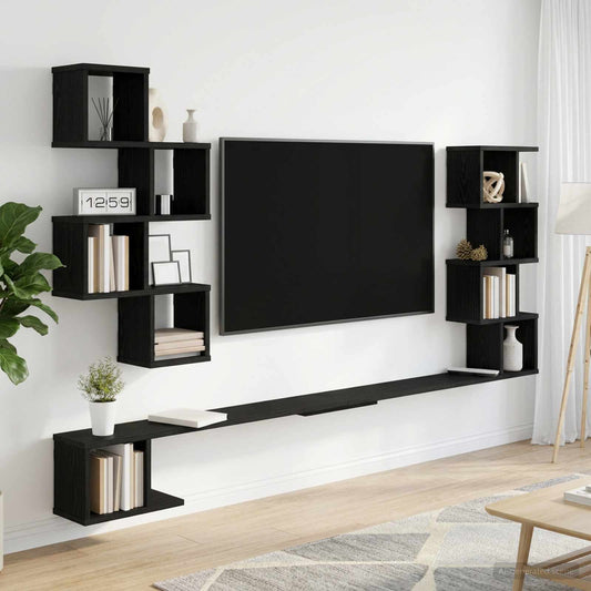 Wall-Mounted TV Shelf Black Oak 200 x 15 x 94 cm