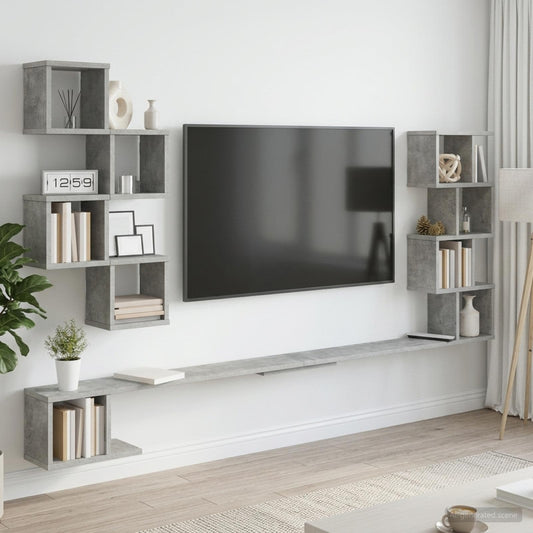 Wall-Mounted TV Shelf Concrete Grey 200 x 15 x 94 cm