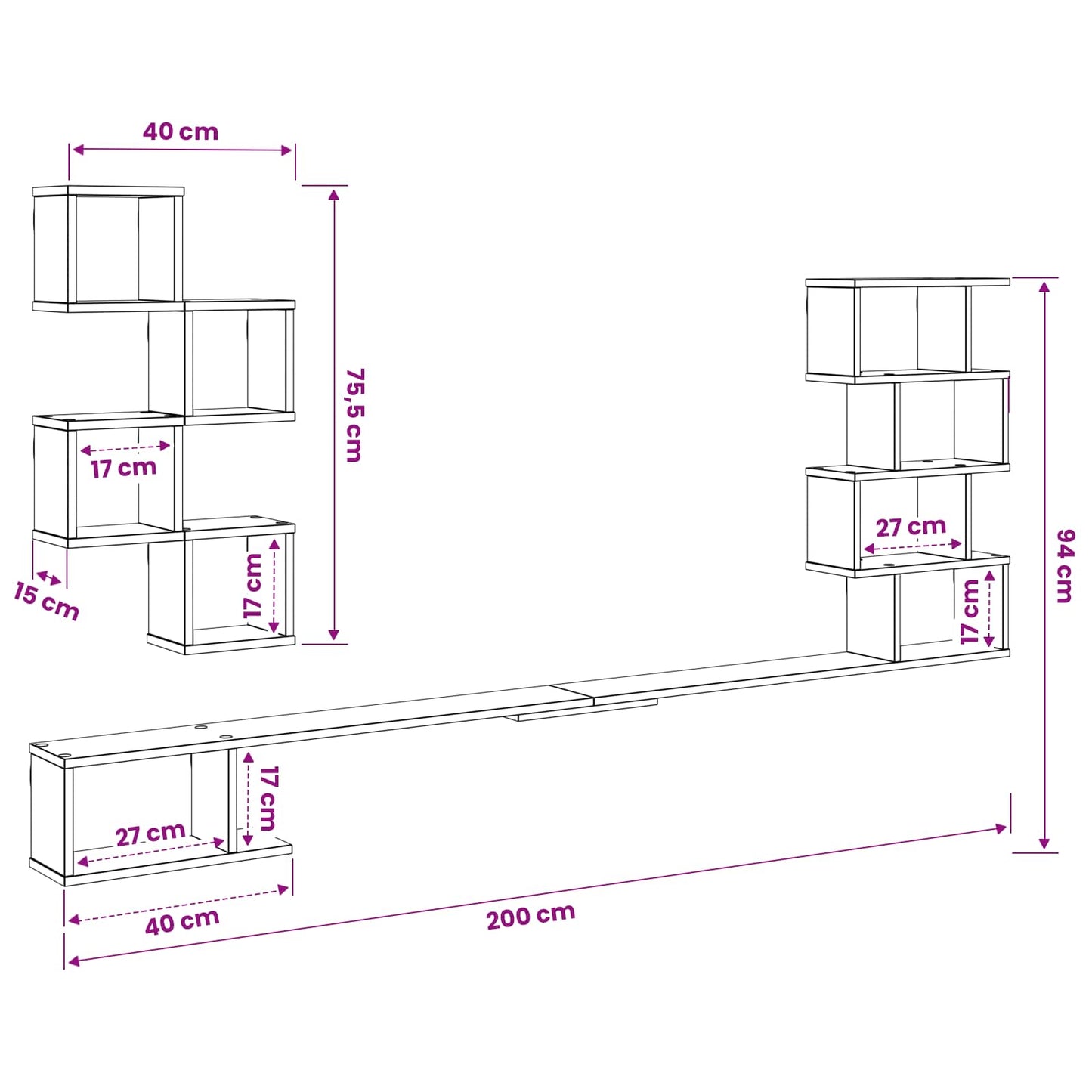 Wall-Mounted TV Shelf Old Wood 200 x 15 x 94 cm Engineered Wood