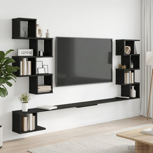 Wall-Mounted TV Shelf Black Oak 160 x 15 x 94 cm