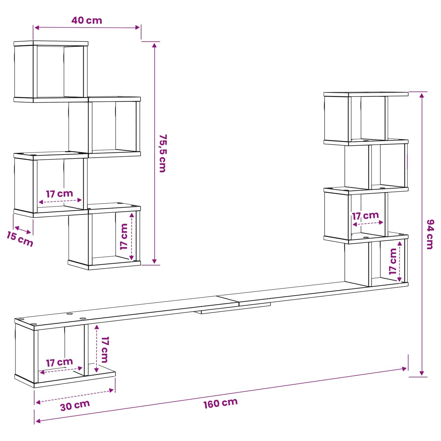 Wall-Mounted TV Shelf Sonoma Oak 160 x 15 x 94 cm