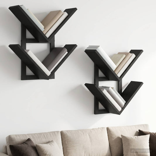 Wall Floating Shelf 2 pcs Black Oak 43 x 15 x 47 cm