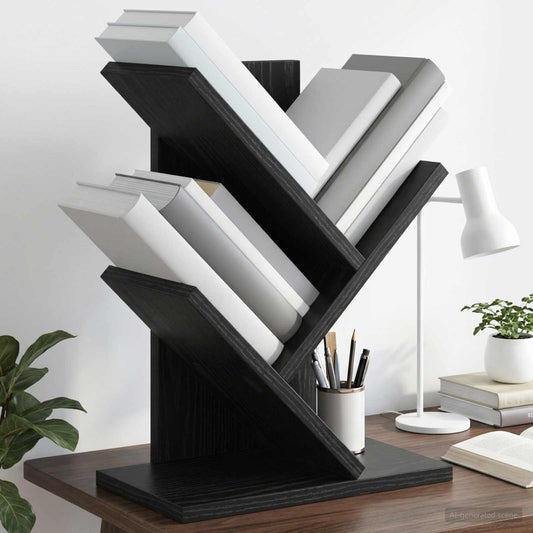 Tree Bookshelf 3-Tier 30 x 18 x 40 cm Engineered Wood Black Oak