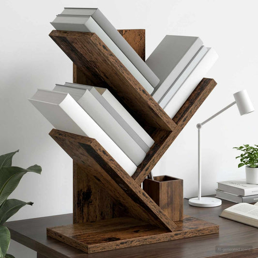 Tree Bookshelf 3-Tier 30 x 18 x 40 cm Engineered Wood Old Wood