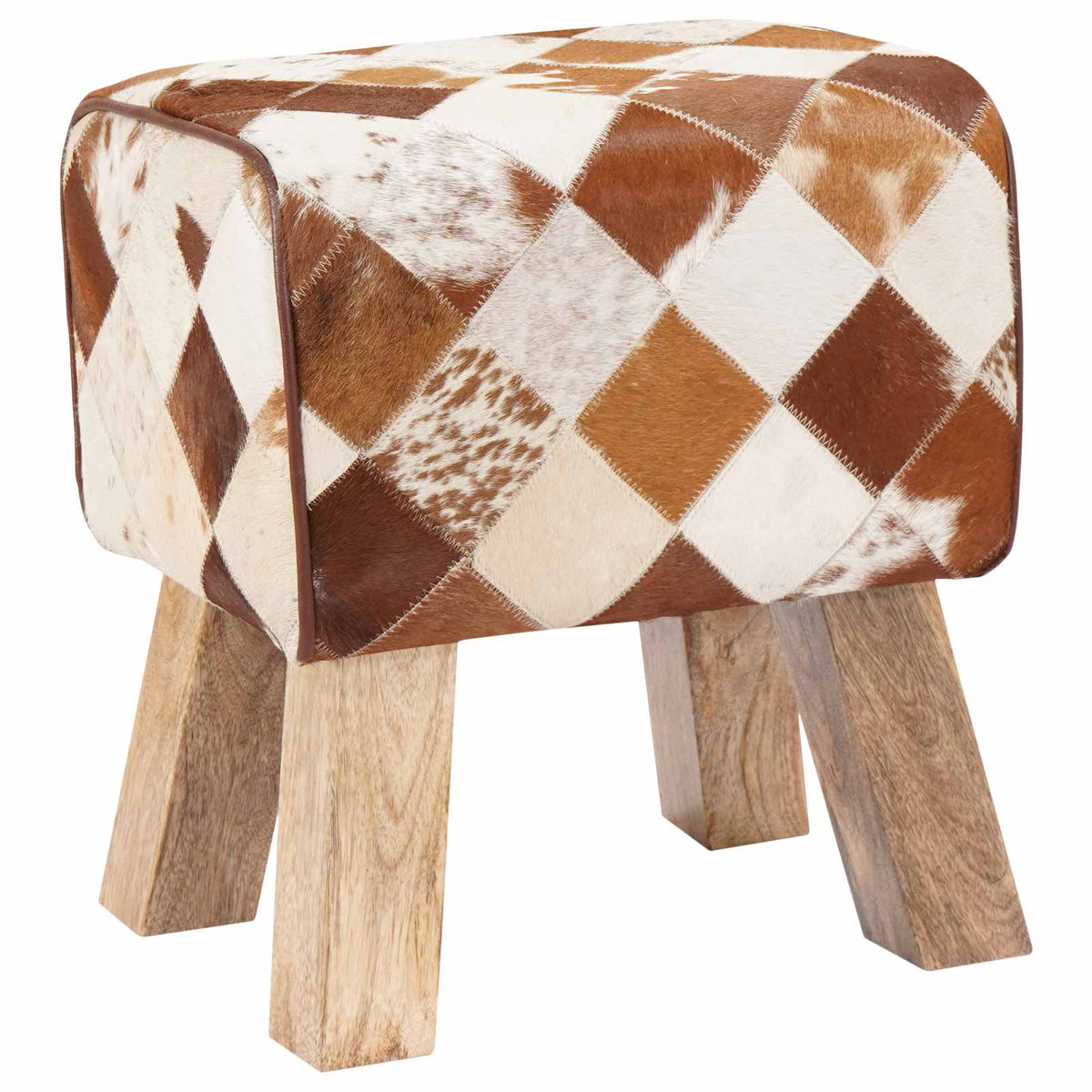 Bench 40 x 30 x 45 cm Real Leather Brown Patchwork