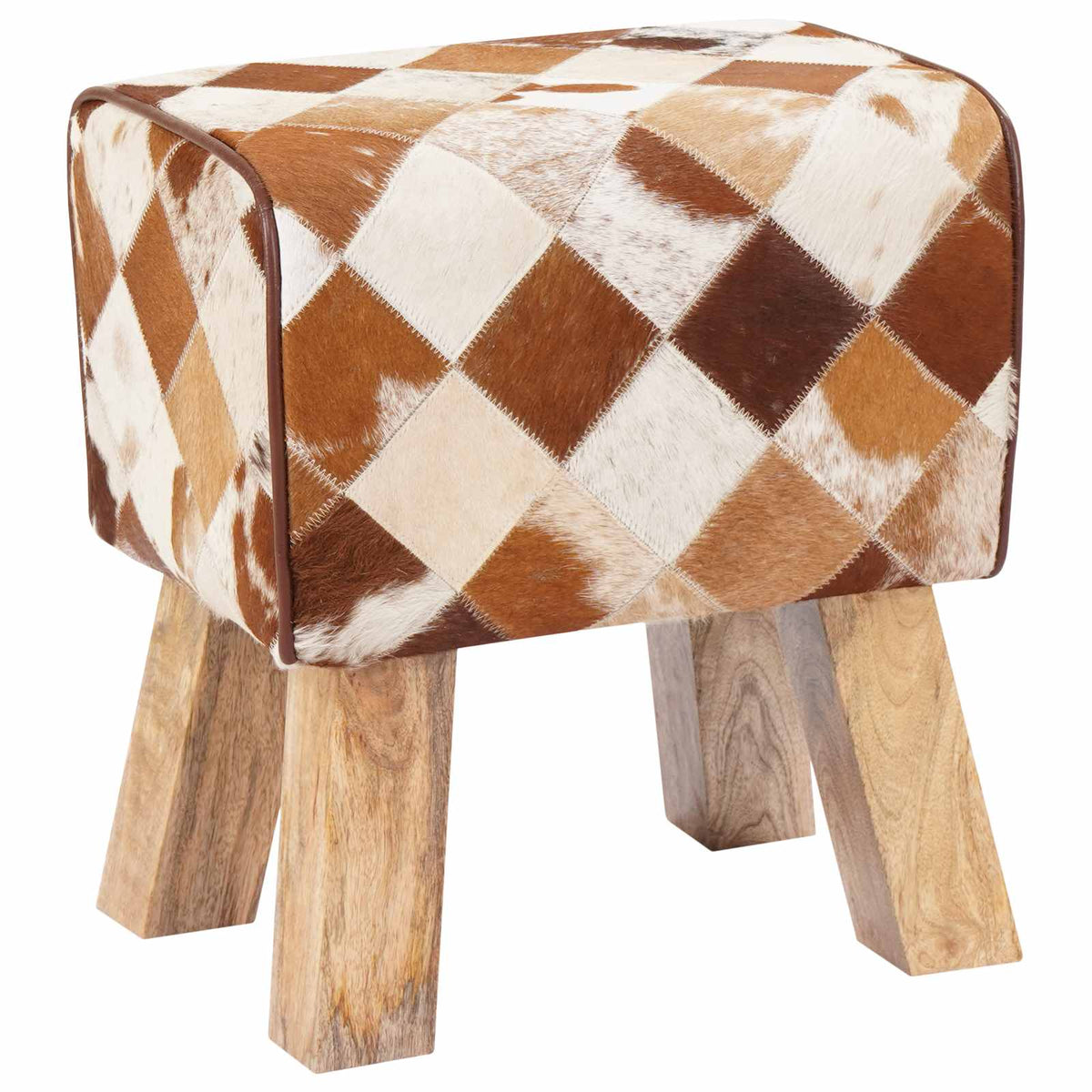 Bench 40 x 30 x 45 cm Real Leather Brown Patchwork