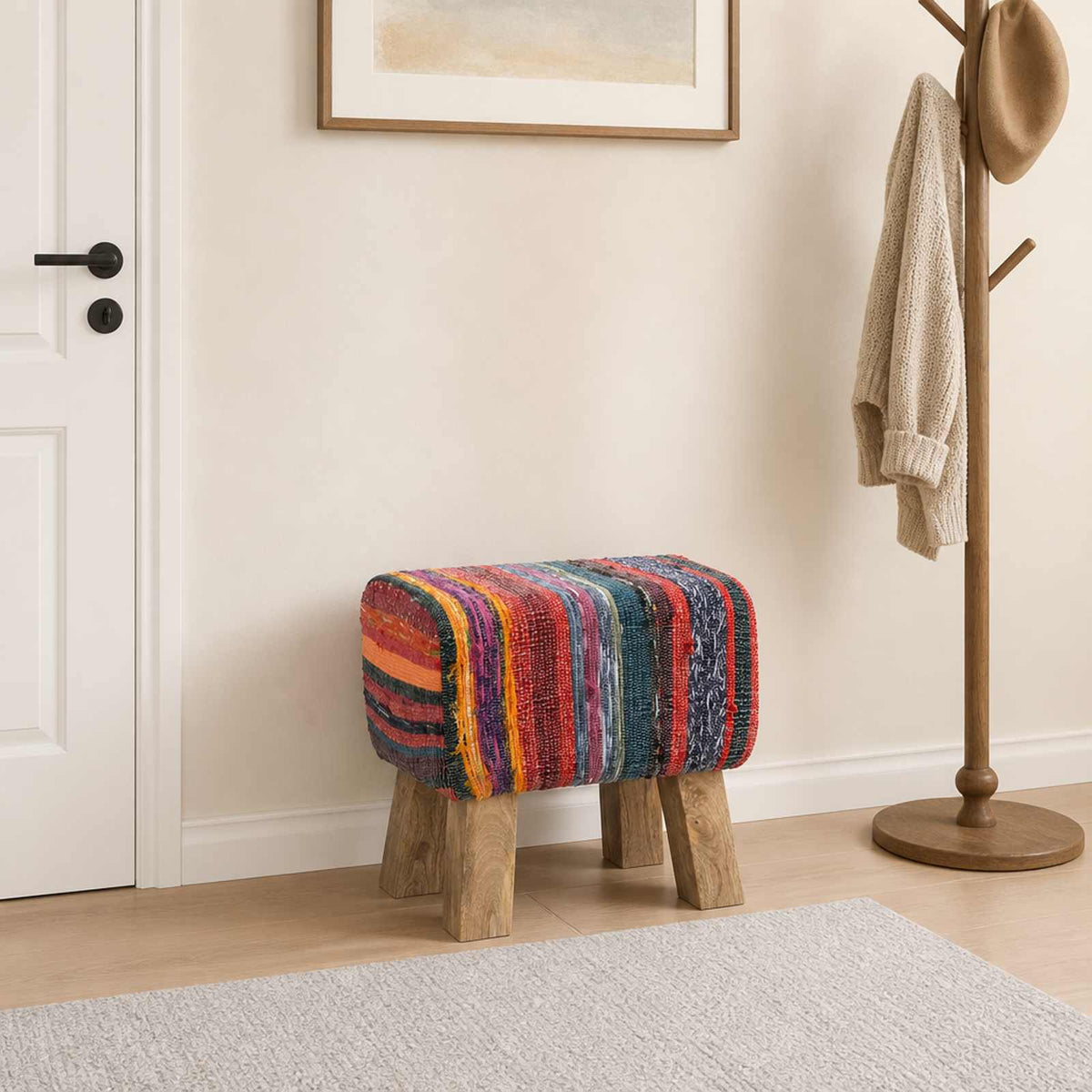 Bench 40 x 30 x 45 cm Real Leather Multicolour