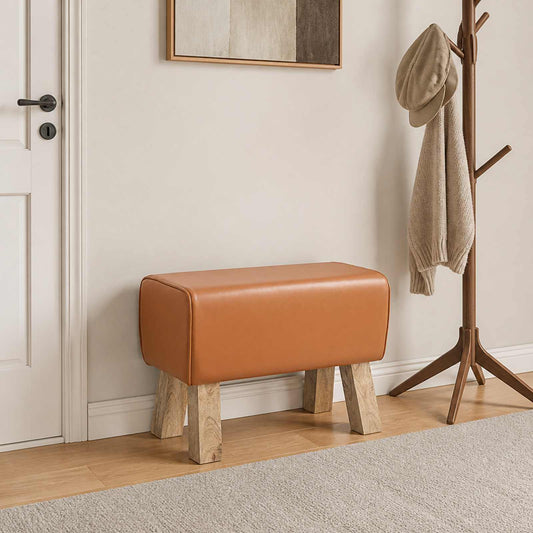 Bench 60 x 30 x 45 cm Real Leather Brown