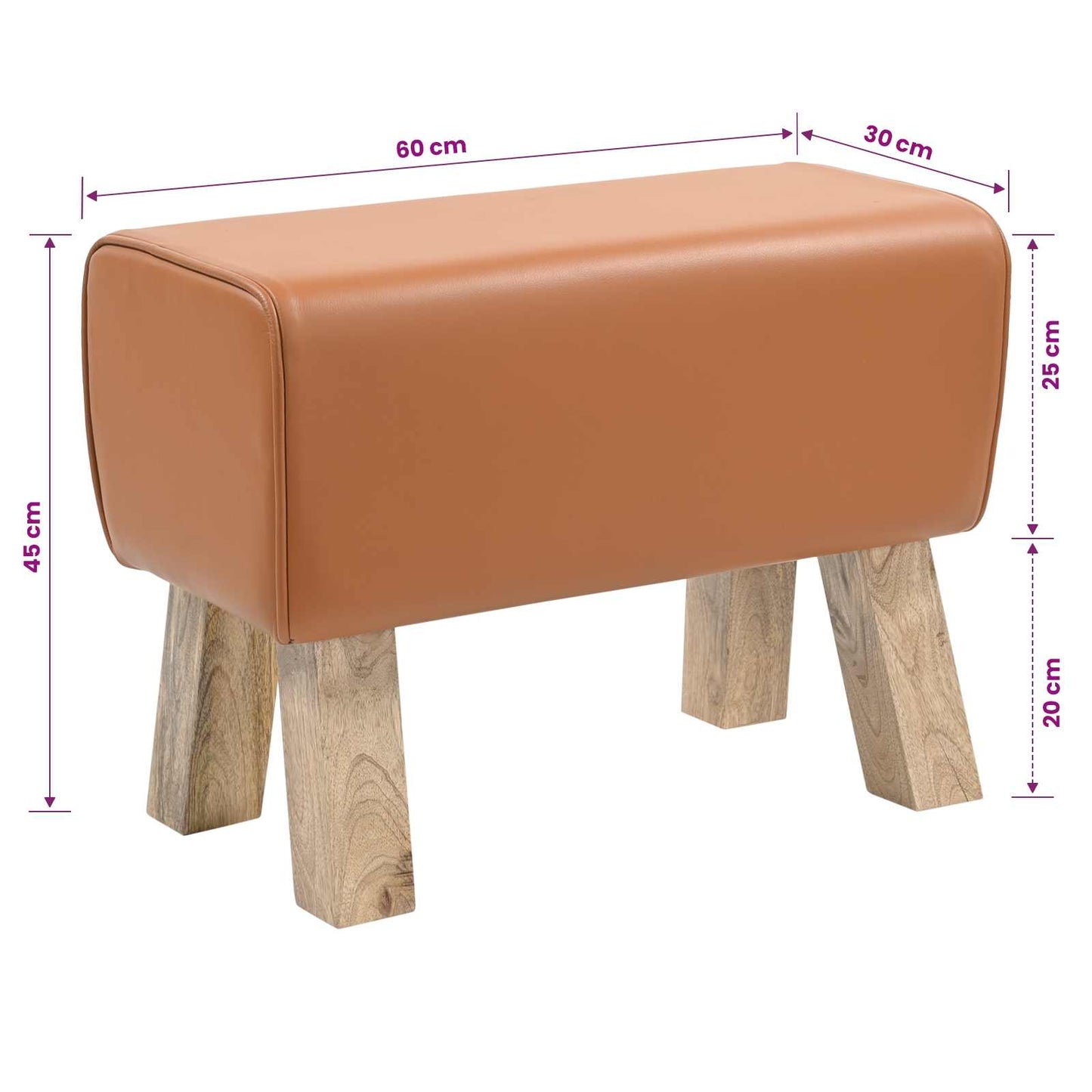 Bench 60 x 30 x 45 cm Real Leather Brown