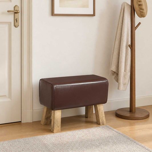 Bench 60 x 30 x 45 cm Real Leather Dark Brown