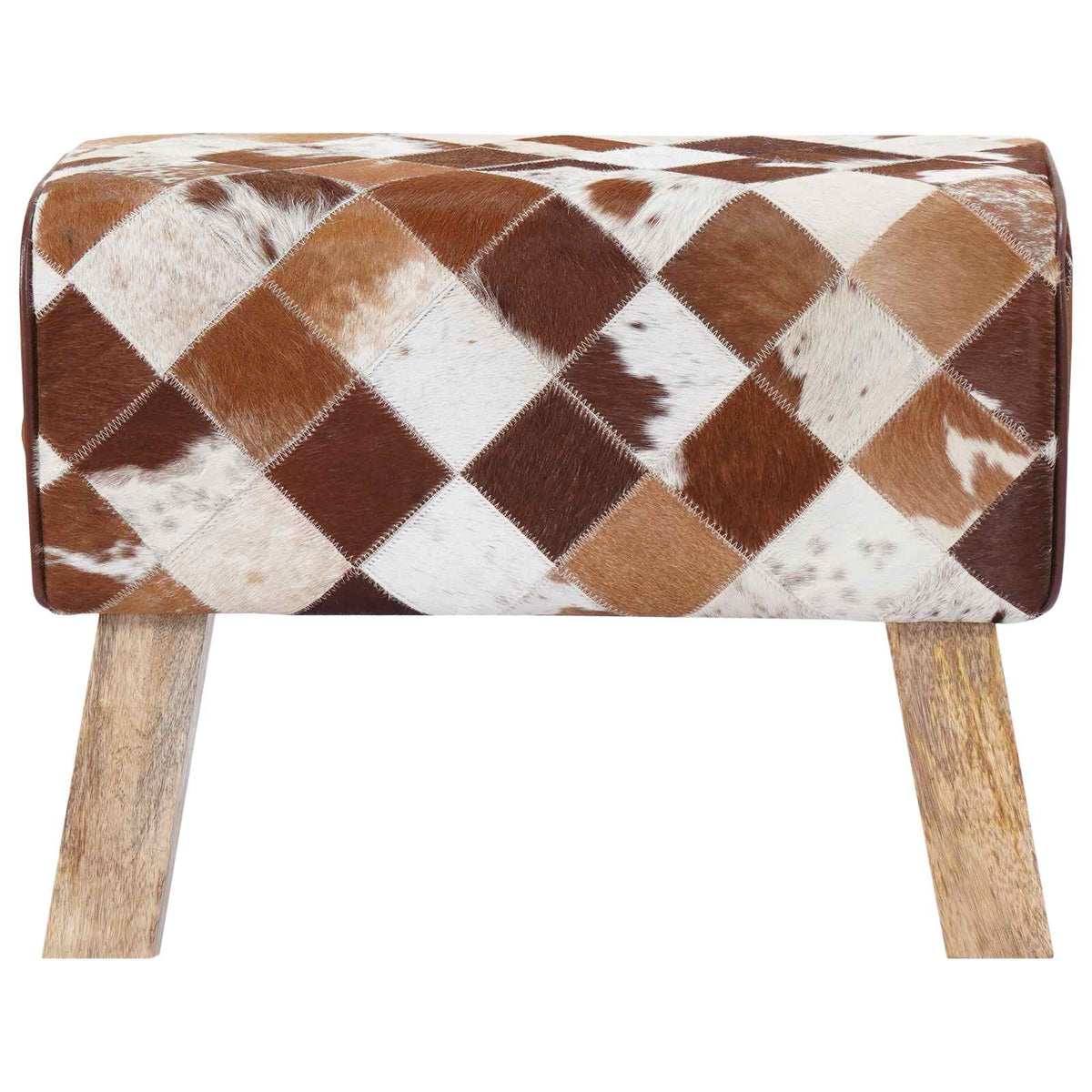 Bench 60 x 30 x 45 cm Real Leather Brown Patchwork