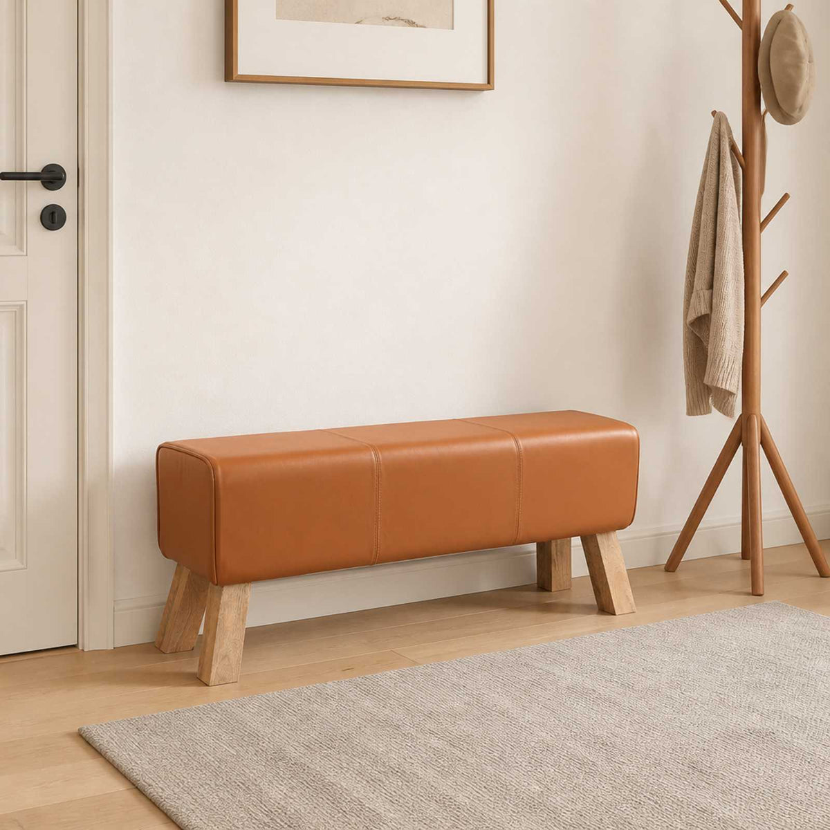 Bench 110 x 30 x 45 cm Real Leather Brown