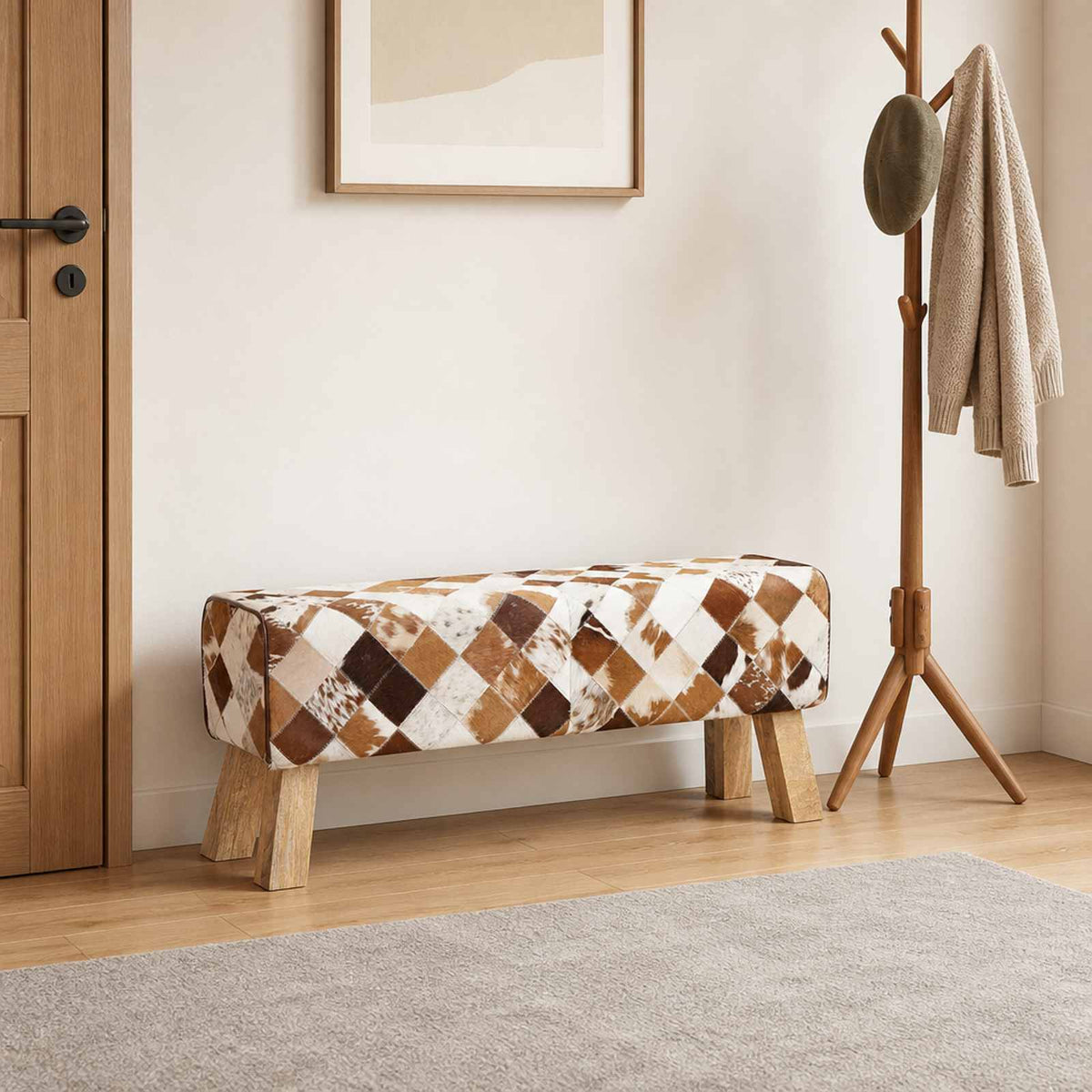 Bench 110 x 30 x 45 cm Real Leather Brown Patchwork