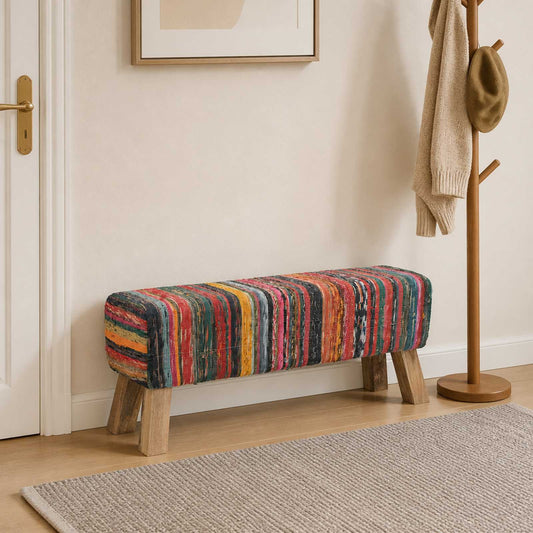 Bench 110 x 30 x 45 cm Real Leather Multicolour