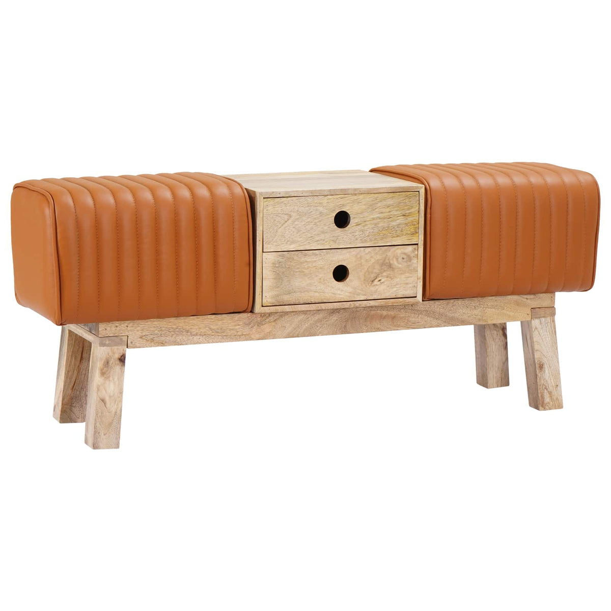 Bench 110 x 30 x 45 cm Real Leather Brown