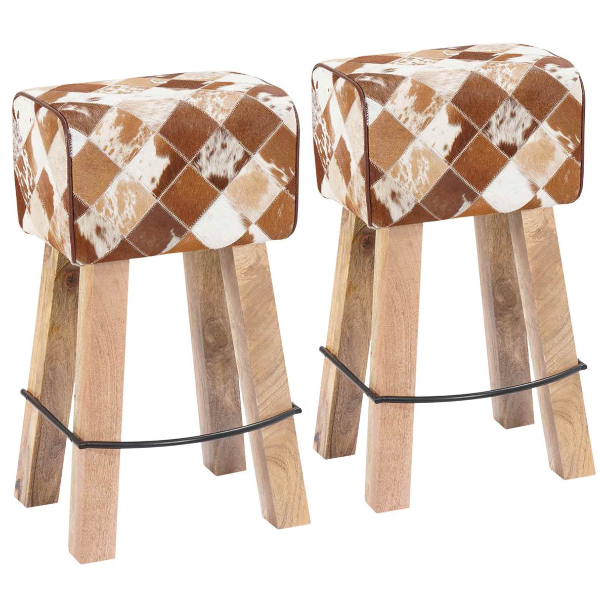 Bar Stool 2 pcs Brown Patchwork 44 x 33 x 74 cm Real Leather
