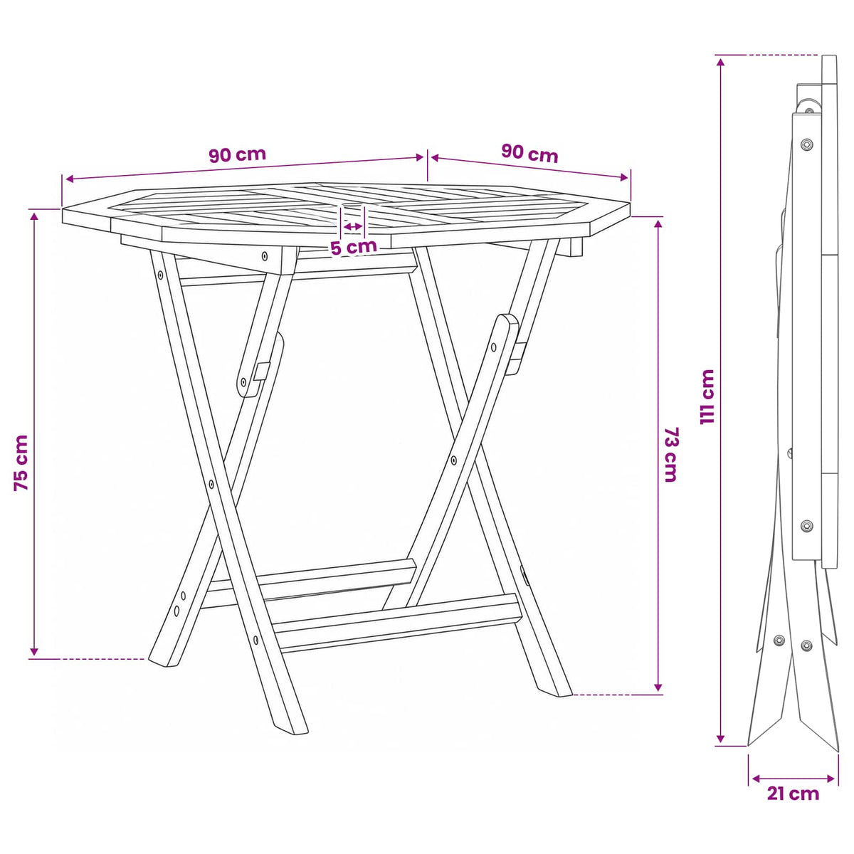 Folding Garden Table Natural 90 x 90 x 75 cm Solid Teak Wood