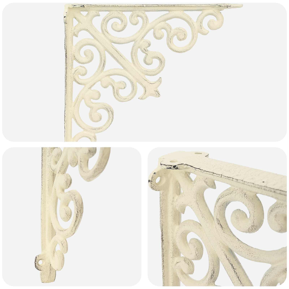 Wall Shelf Brackets 12 pcs Antique White 9.5 x 9.5 x 3 cm Steel