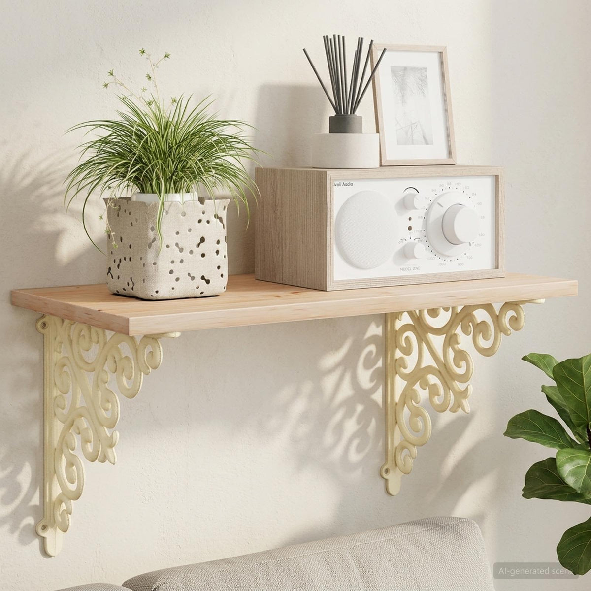 Wall Shelf Brackets 12 pcs Antique White 9.5 x 9.5 x 3 cm Steel