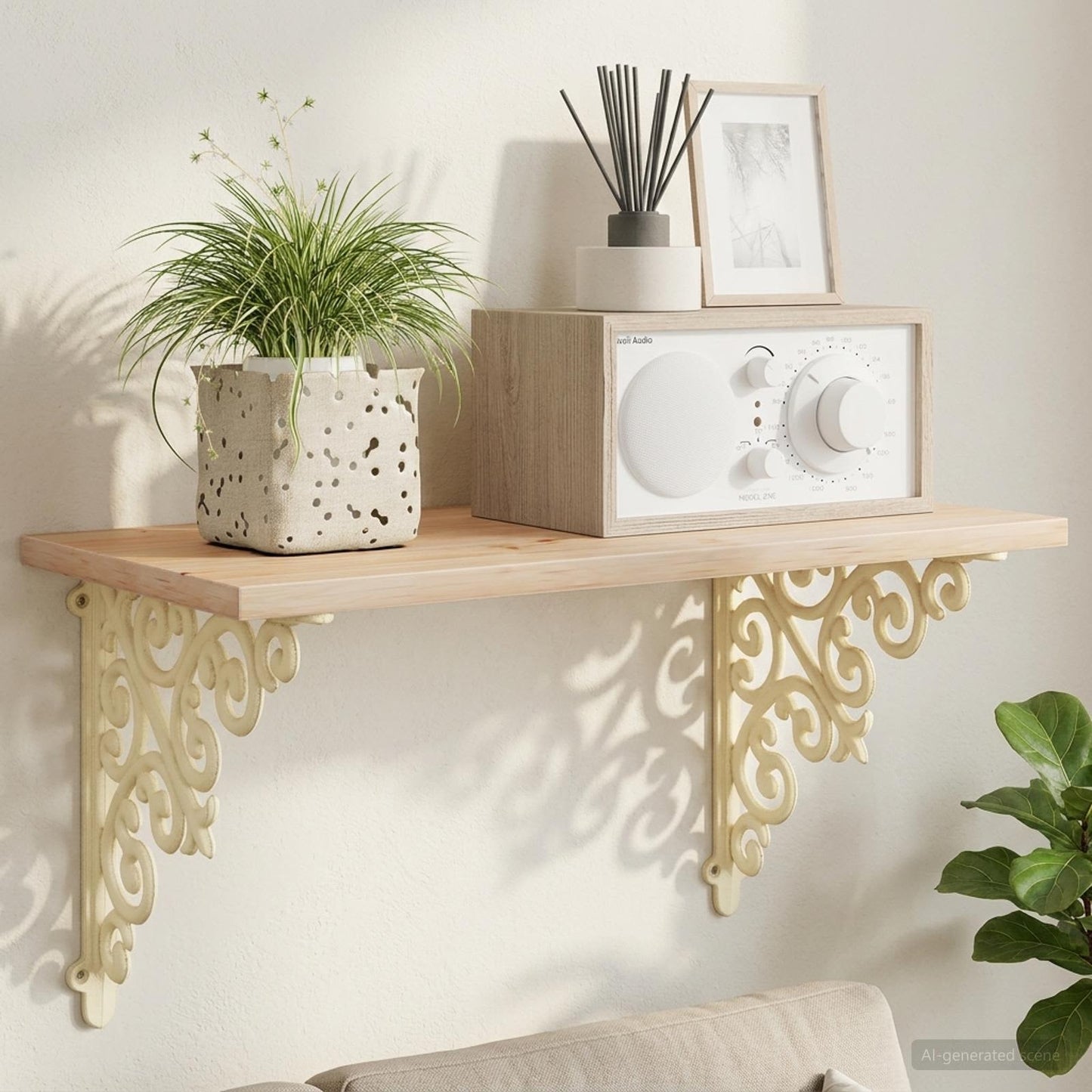 Wall Shelf Brackets 2 pcs Antique White 14 x 14 x 3.5 cm Steel